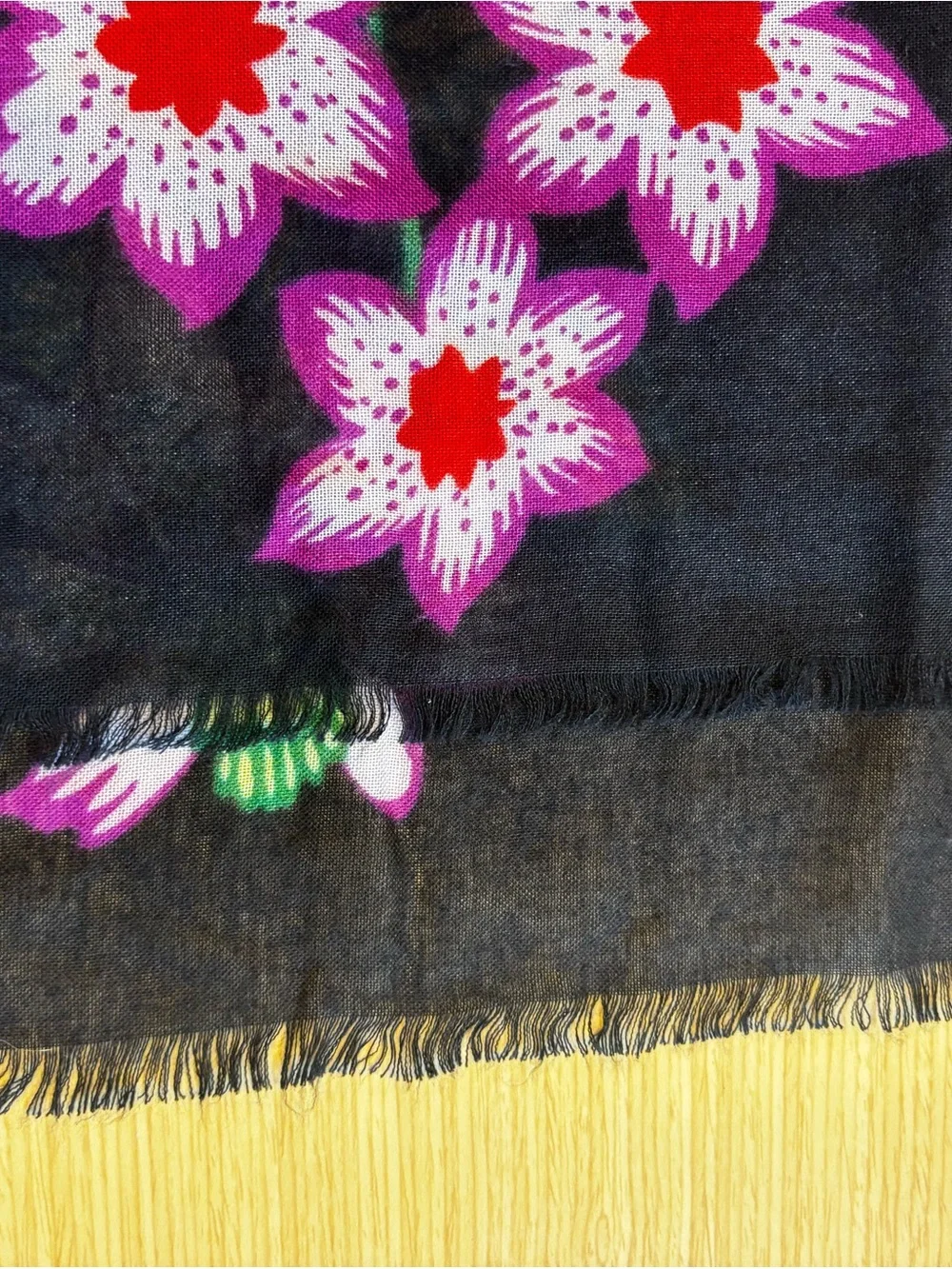 Vera Bradley Black Scarf Wrap with Red, Orange & Green Floral Print Sift Fringe